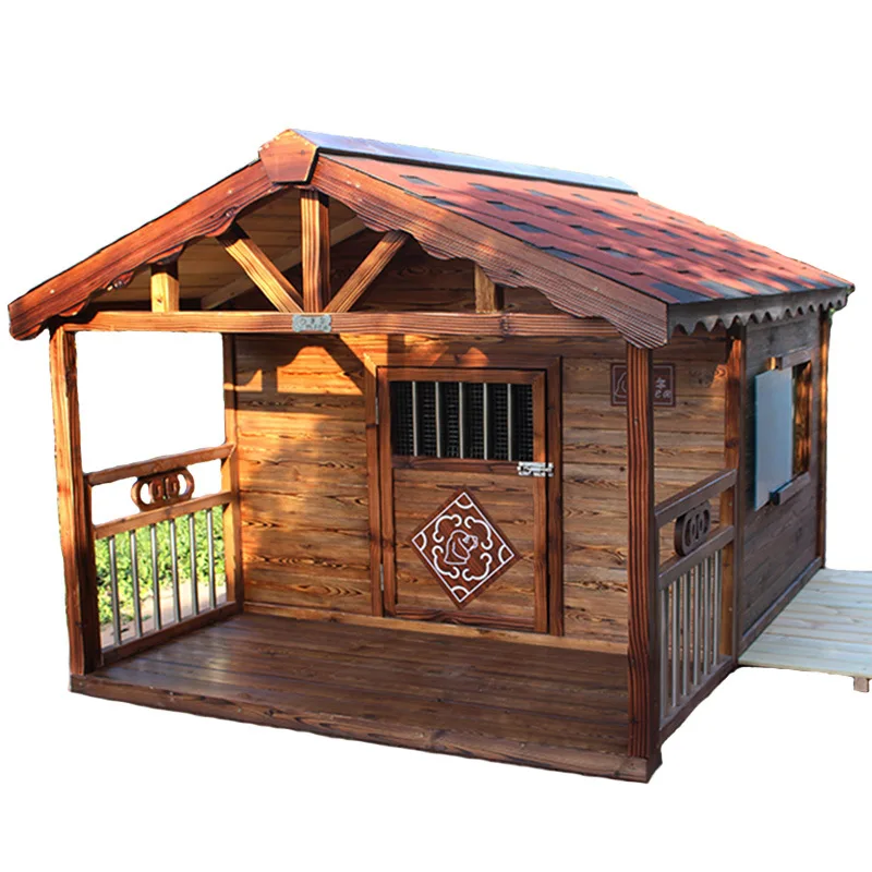 Dog House Outdoor Waterproof Solid Wood Kennel Summer Rainproof Pet Dog