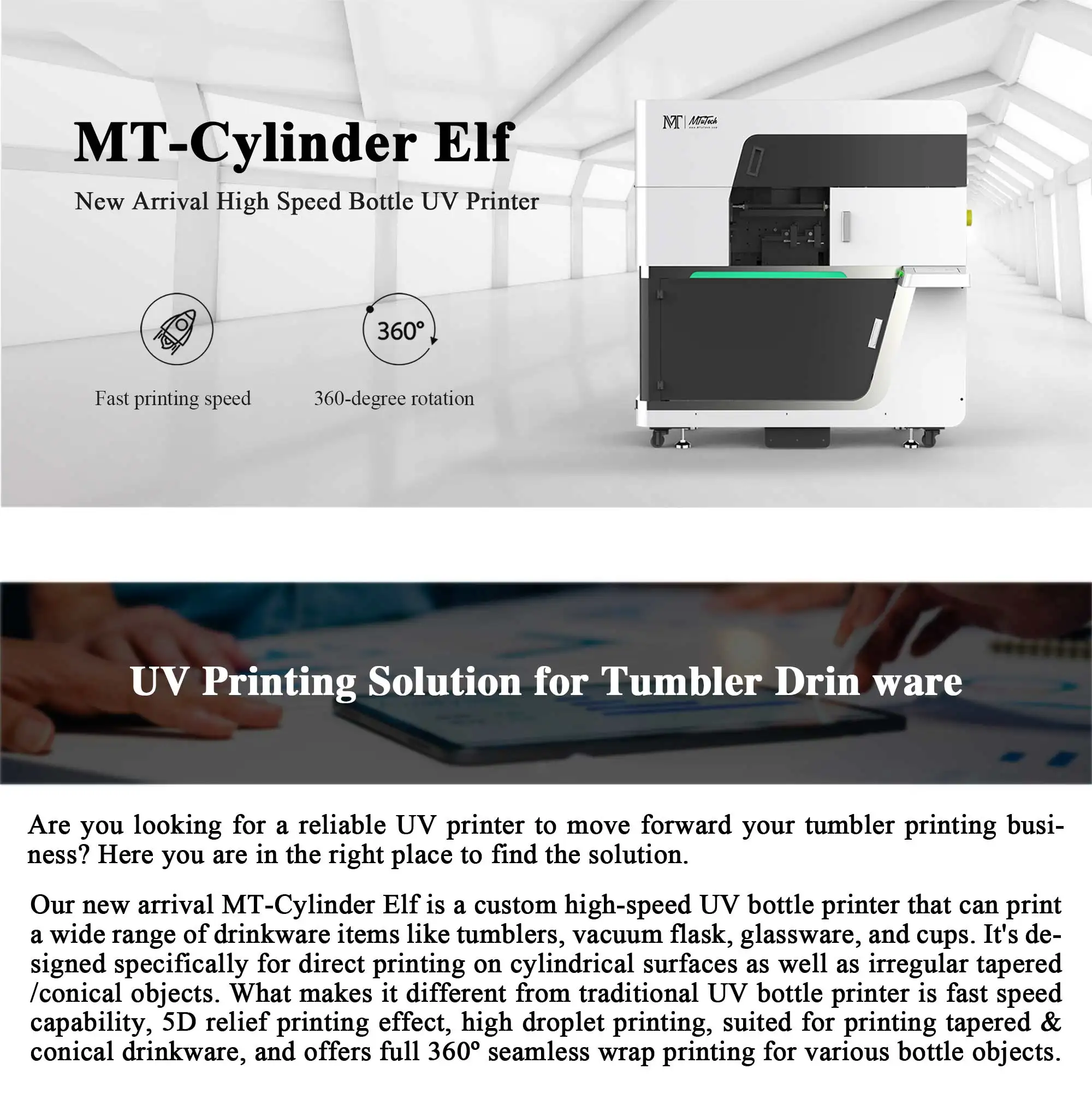 Precision Printing Solutions: MTuTech's Cylindrical 360 UV Rotary Printer for Tumbler Bottles