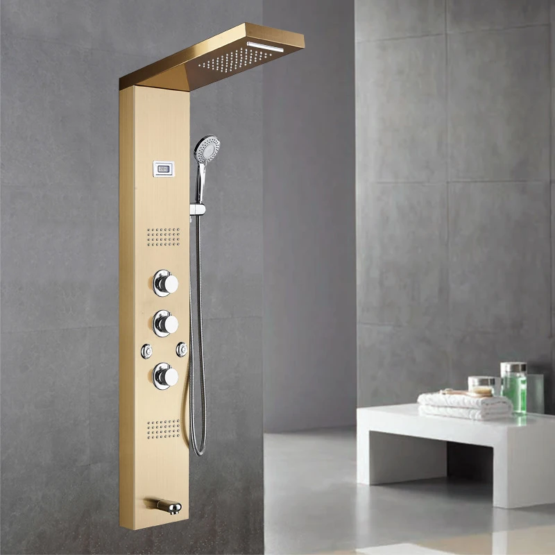 Shower Panel Waterfall Shower Column Set Tower Massage Body Jets Led Shower Wall Panels Bathroom Wall Mounted Stainless Steel