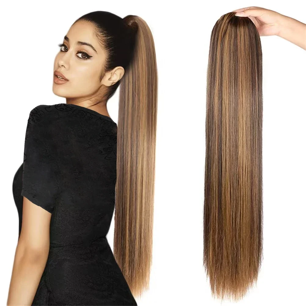 Straight Human Hair Drawstring Ponytail Extension For Women_voghion.com