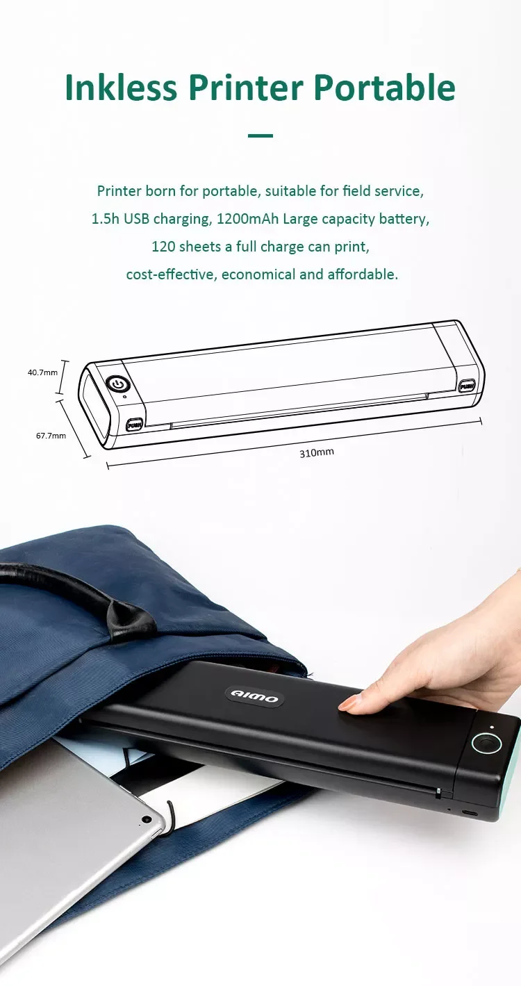 China Manufacturer M08f No Ink Portable A4 Printer Mini Wireless Mobile