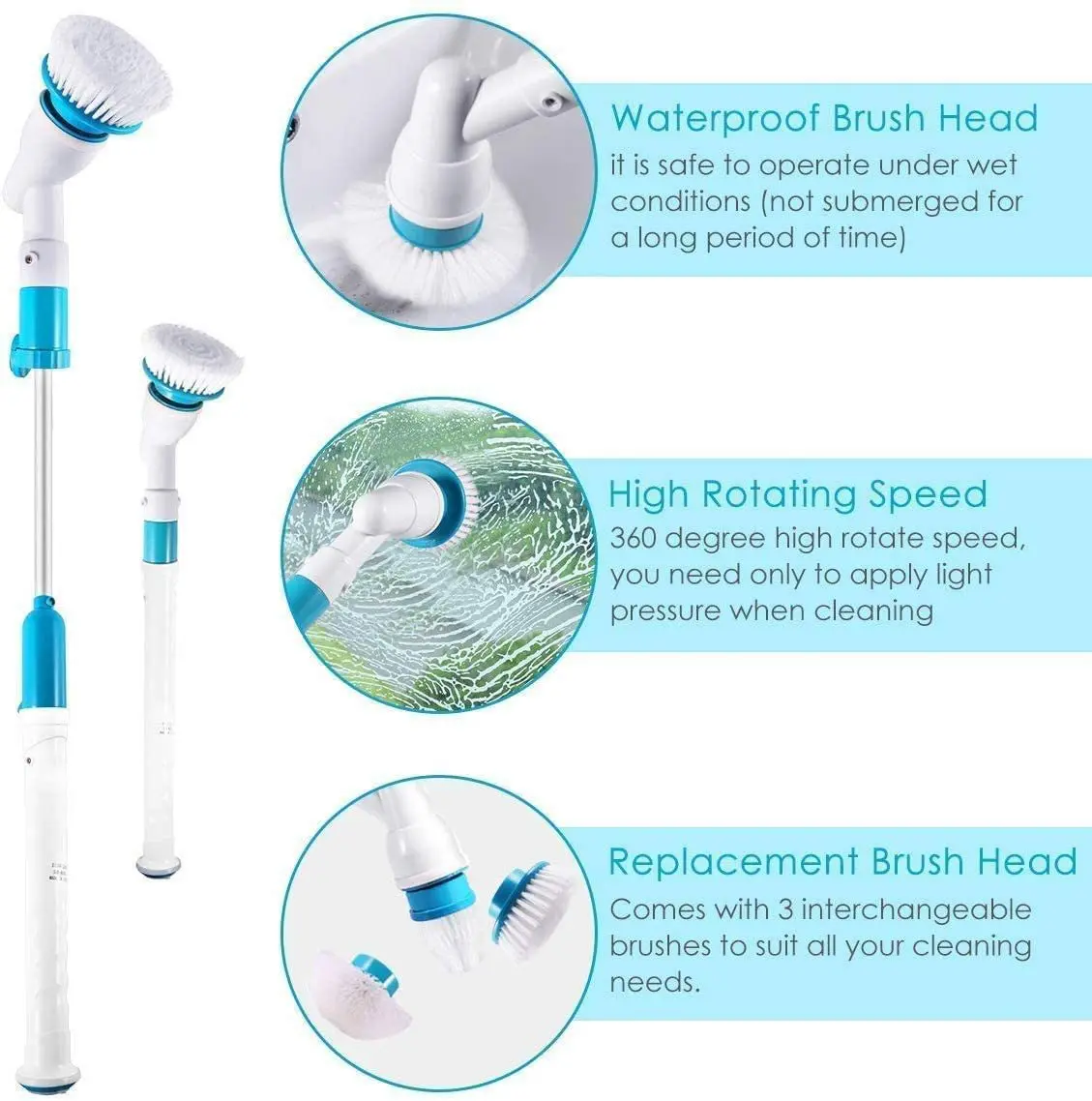 Wireless Multi-function Electric Cleaning Brush Hand Held Long Handle ...