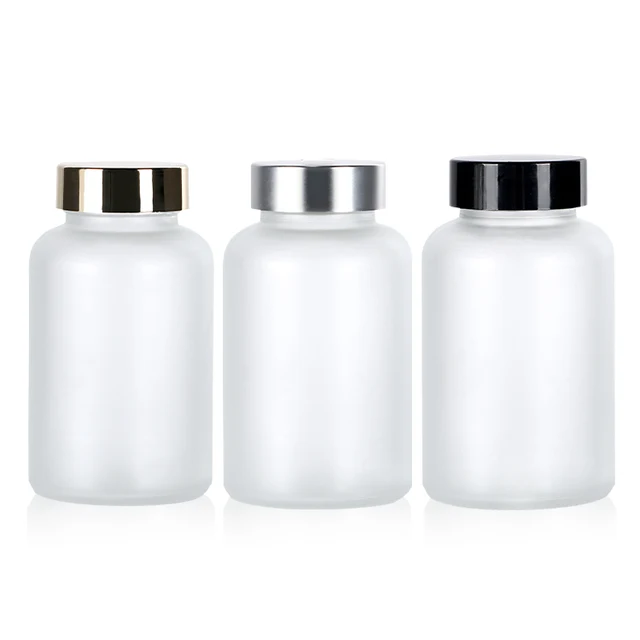 Wide-Mouth 100ml Clear Frosted Glass Bottle with Plastic Cap 100cc-150cc Range for Health Product Use Supplement Capsule Storage