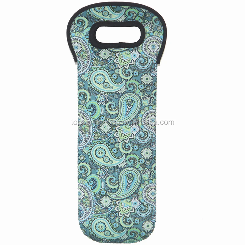 Green Paisley Pattern 750 ML Single Neoprene Wine / Water Bottle