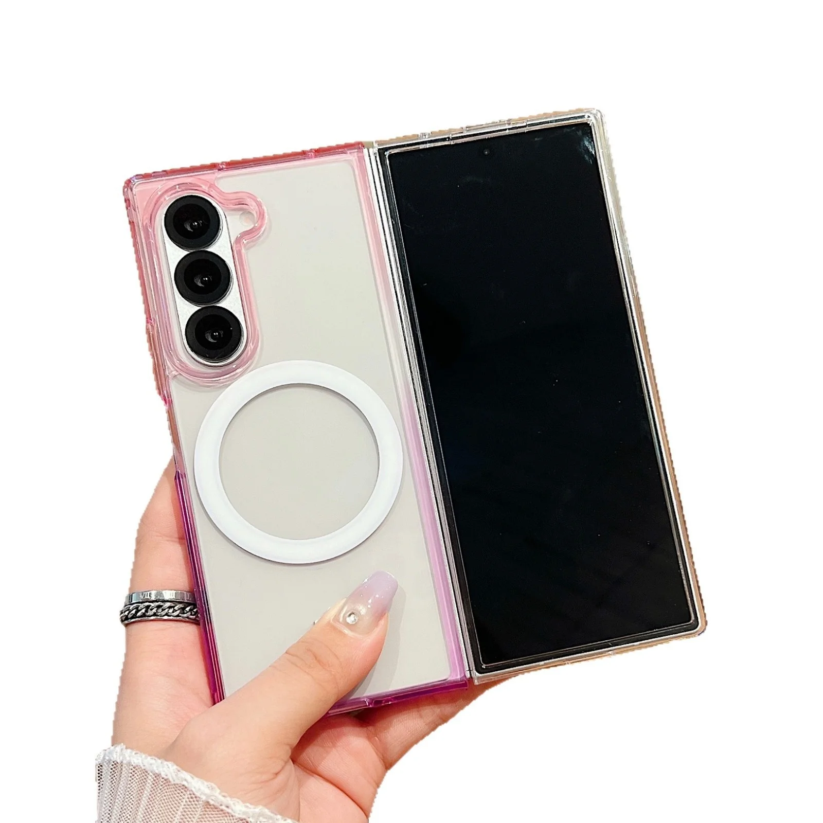 z flip7 shockproof cover 2 in 1 gradient transparent magnetic clear phone case acrylic cover-3