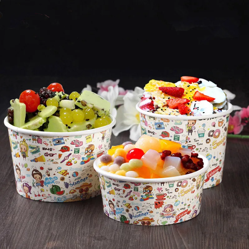 Chinese Hot Disposable Salad Bowl 100% Compostable Food Paper Cup with Lid details