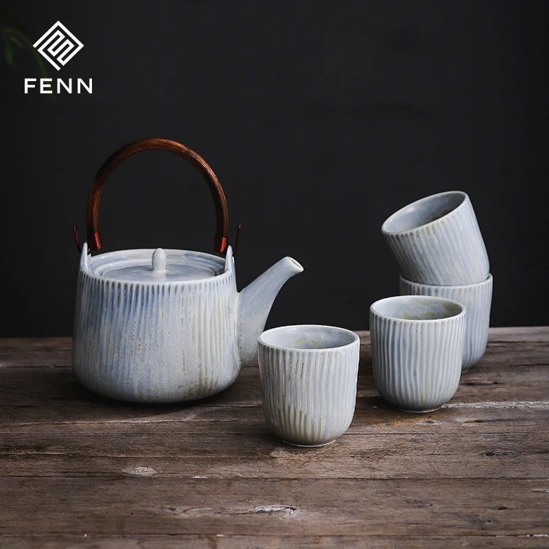 product fenn japanese teaware teapot 4 teacups unique glazed design porcelain afternoon tea set vintage ceramic coffee tea set-60