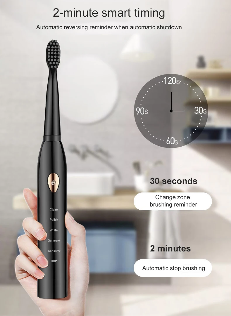 LULA Electric Toothbrush Rechargeable IPX7 Waterproof With 4 Brush Heads and Travel Box for Adult
