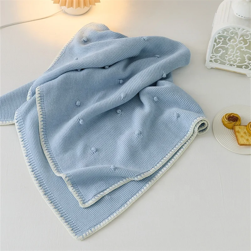 Skm Pom Pom Selimut Anak-anak Dekorasi Rumah Katun Rajutan Selimut Bayi Membedung Gaya Nordic Tekstil Rumah Bordir Jacquard