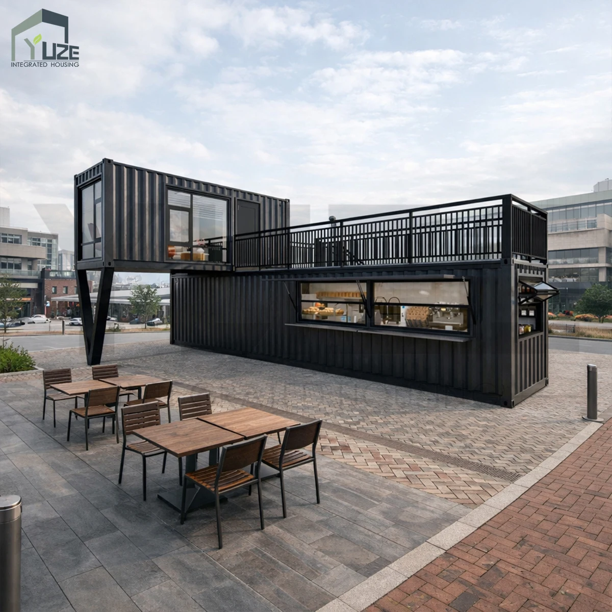 2 Story Creative Outdoor Café Container with Balcony Seating and Premium Finishes