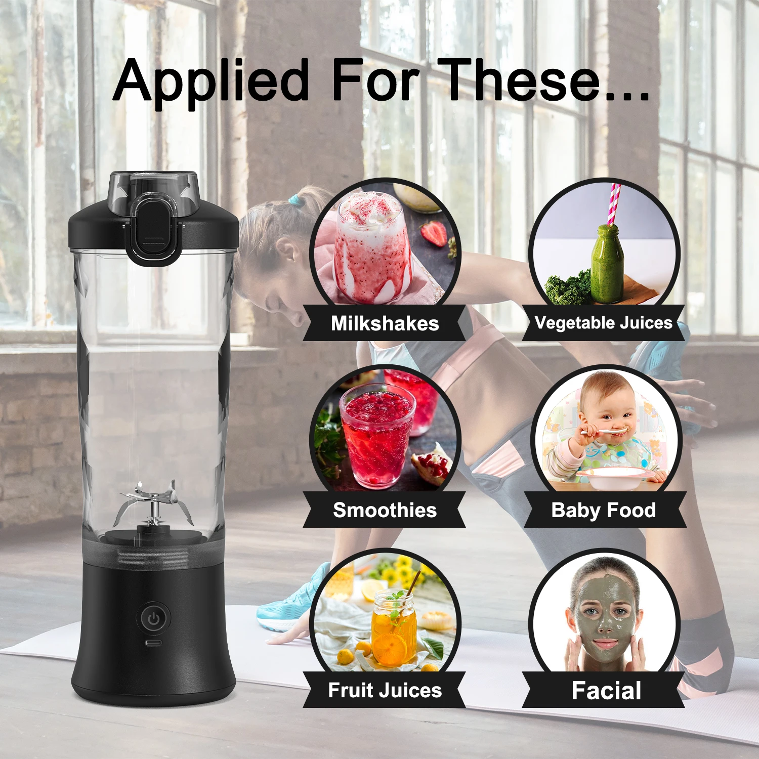 High Quality Mini Blender Portable Usb Rechargeable Fresh Juice Blender 600ml Black