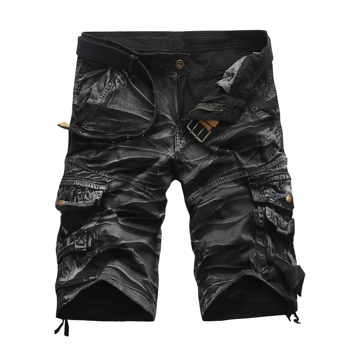 Sommar herrshorts med flera fickor, raka cargoshorts i bomull, för casual bruk, 814_voghion.com