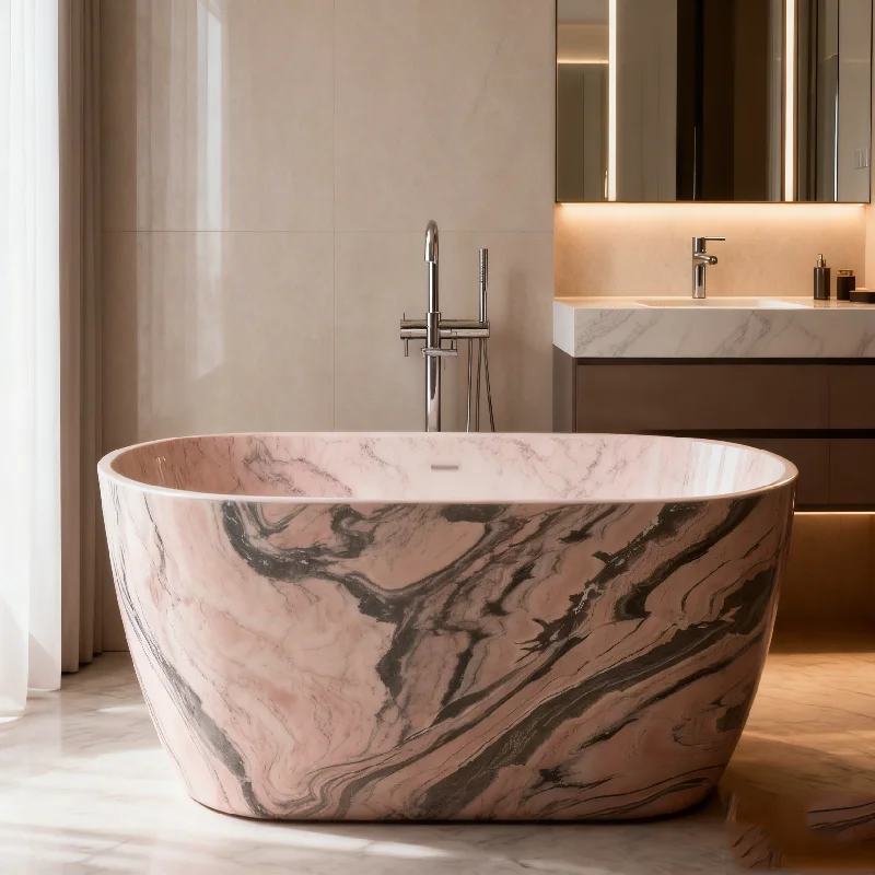 Natural Polished China Rosa Aurora Marble Bathtub Customizable Luxury Stone Marble Bathtub