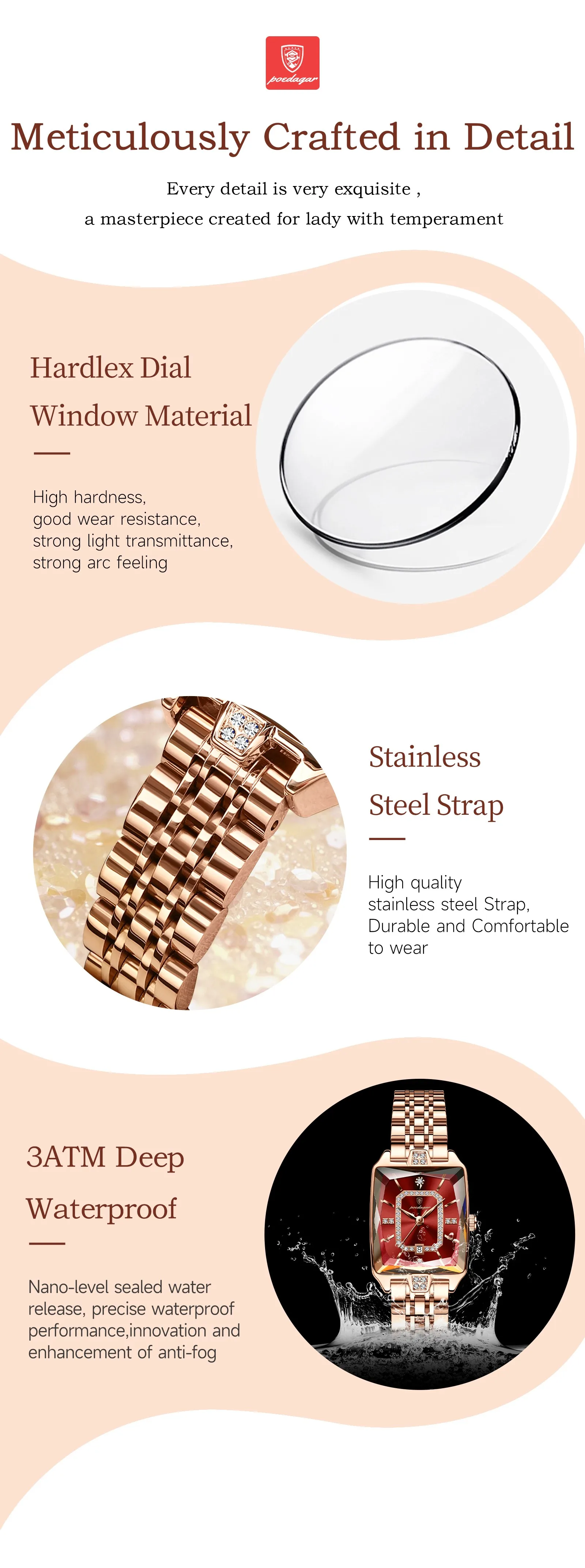 POEDAGAR 785 Fashion Quartz Watch Women Stainless Steel Waterproof Luminous Date Auto Luxury for Ladies Watches Relogio Feminino