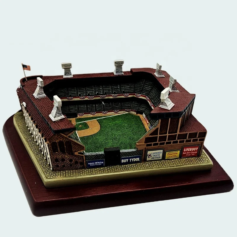Móna ghairdiún, bronntanas cuideachta, sampla stadain baseball, figúirín beag de rísín de Ebbetts Field, figúirín 3D beag den fhoirgneamh