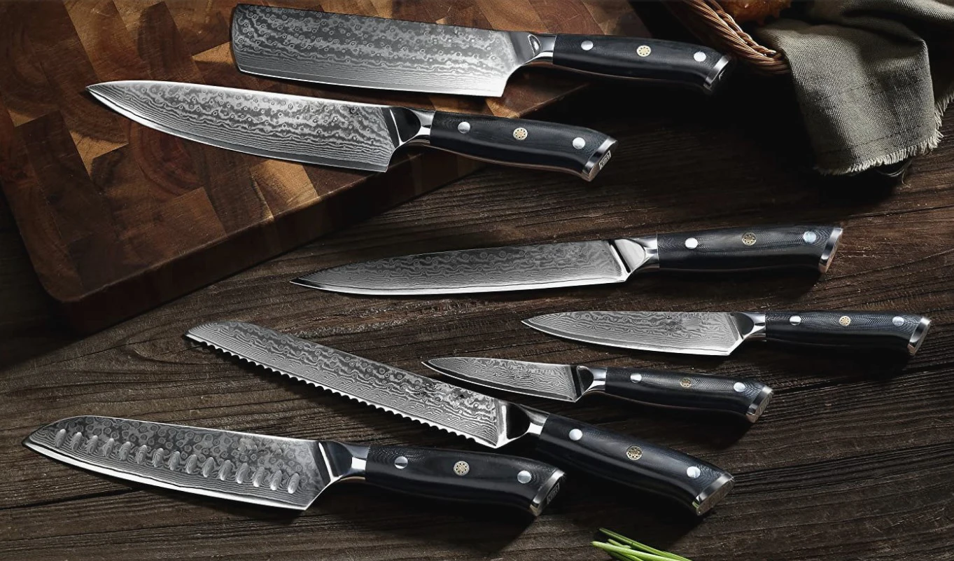 Набор кухонных ножей 8 дюймов из дамасской стали с ручкой G10