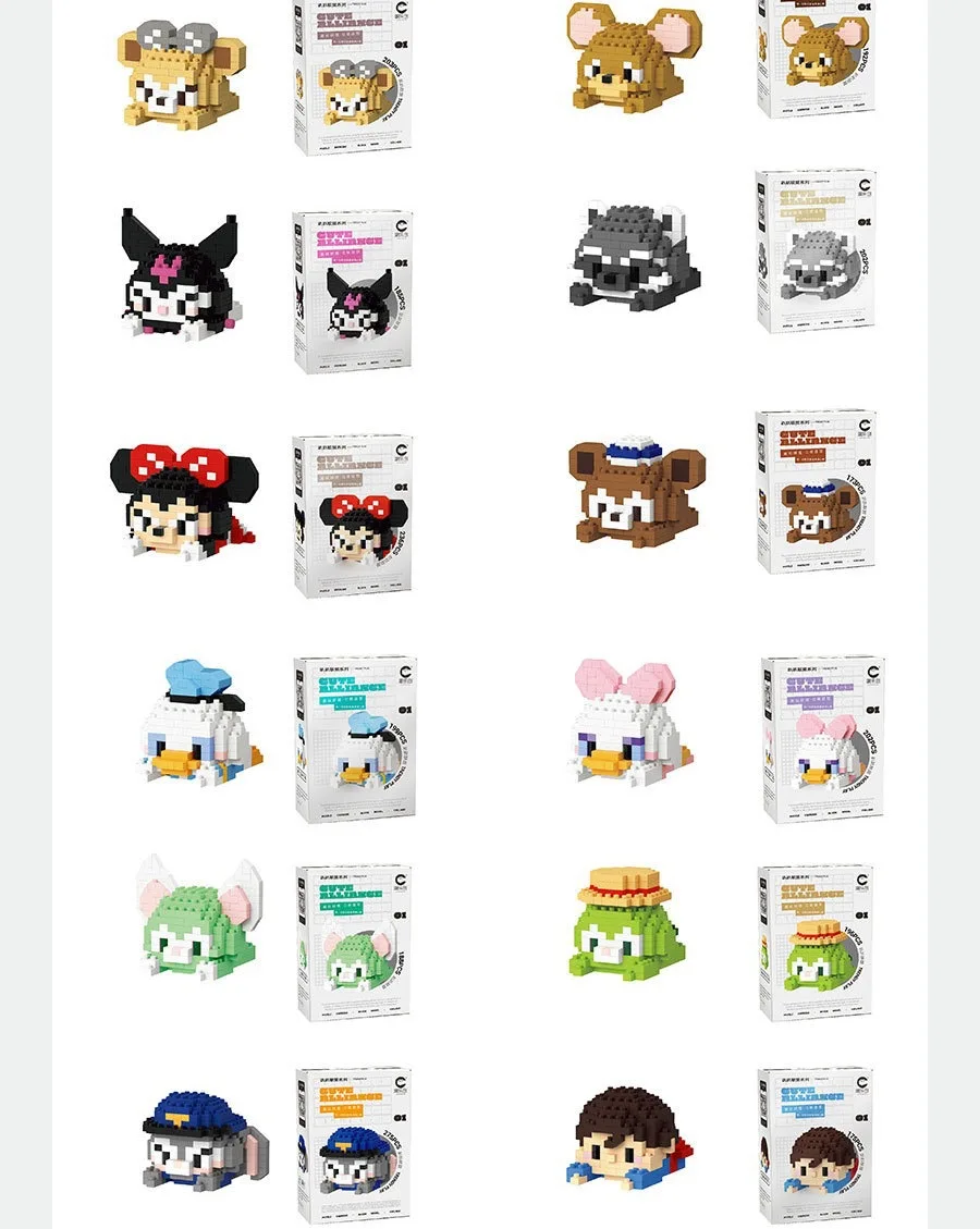 Mini 1:8 Scale Building Block Kit Plastic Cartoon Character Animals Model Educational DIY Games Toys for Children