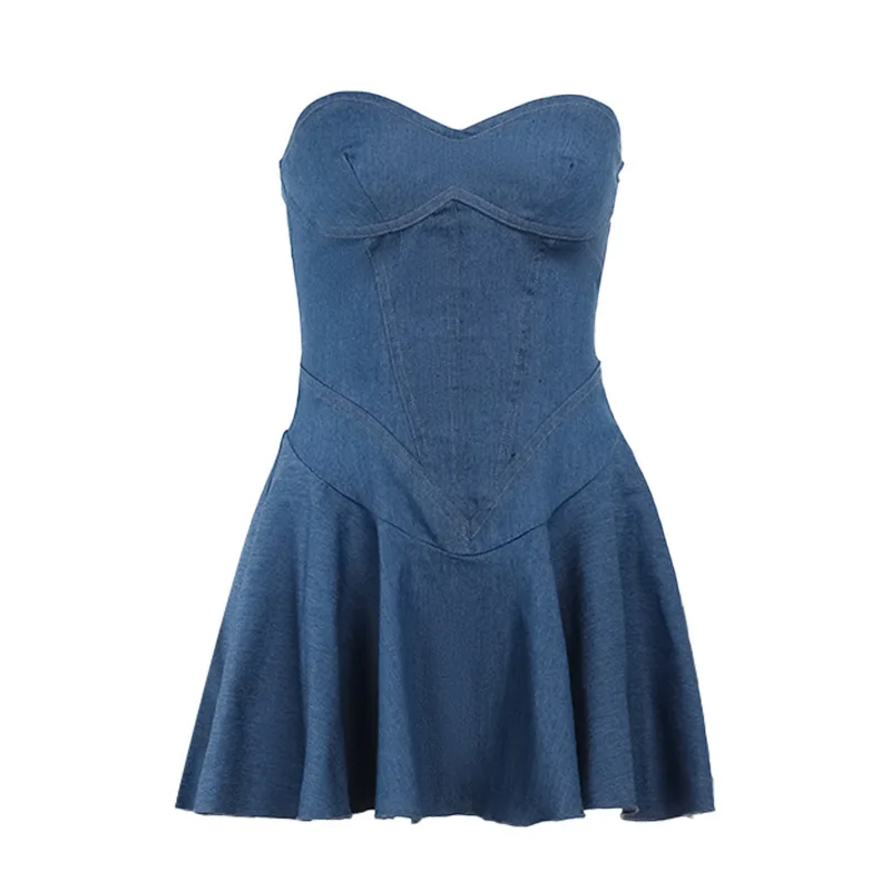 Summer 2024 New Women's Jean Dress Elegant Boob Tube Dress Sexy Jeans  Strapless Women's Denim Dress