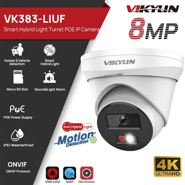 Vikylin OEM hik Smart Dual Light 5mp 8MP Resolution PoE 4K Color Night Vision Security Camera