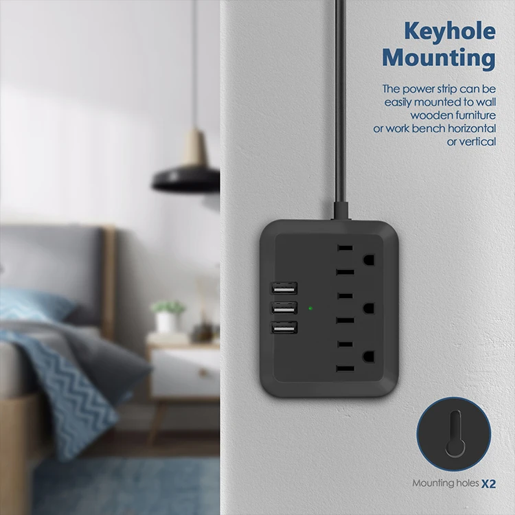 US Standard Golbalmany Power Strip With 3 USB and 3 AC outlet Charging Ports 5 ft Extension Cord power strip with usb