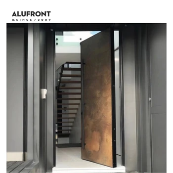 ALUFRONT Modern Soundproof and Waterproof Design Aluminum Front Door With Smart Lock Security Pivot Entry Door for Villa