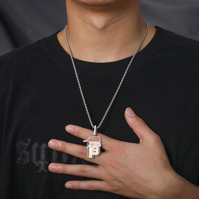 Punk Style Jewelry Custom Logo Y2K NFT Pendants Iced Out Metaverse Crypto Design Brass Cubic Zircon Pendant Necklace