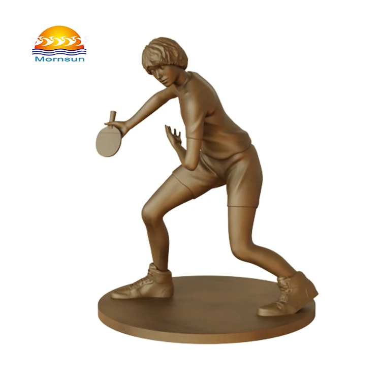 Haute qualité 3D statue homme ping pong en résine, vente en gros, couleur bronze, figurines en résine bronze personnalisables pour affichage sportif au bureau
