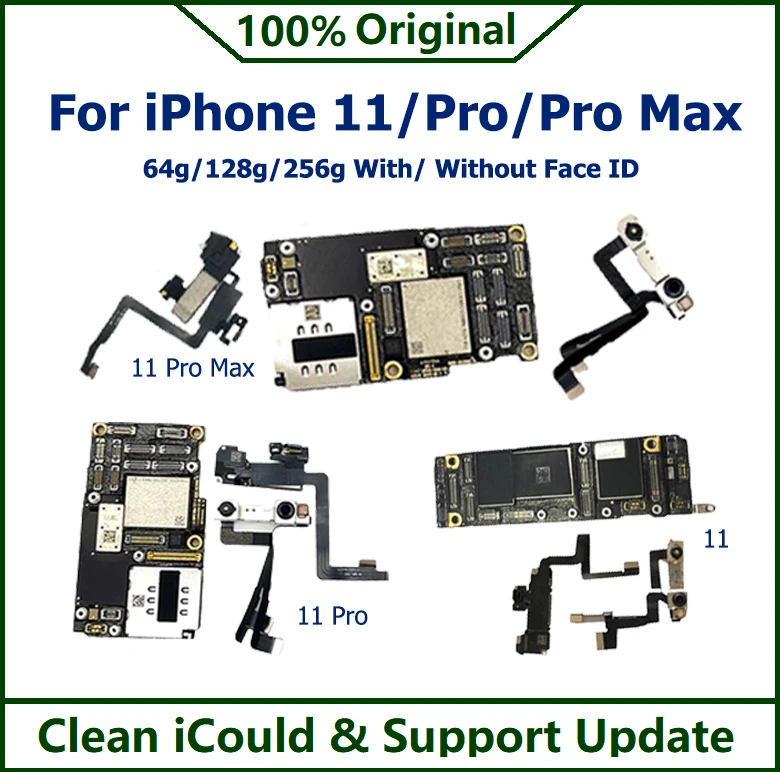 Full Working for iPhone 11 Pro Max Motherboard with Face ID 64GB 256GB  Logic Board 100% Original Unlocked Mainboard
