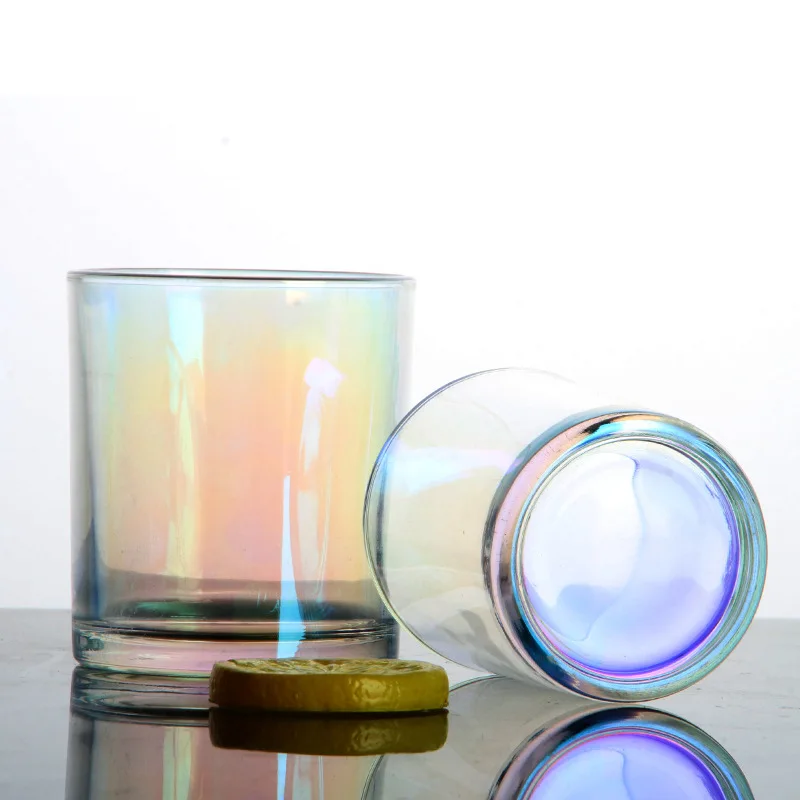 Free Sample Luxury Cylinder 8oz 220ml Iridescent Colorful Clear Glass