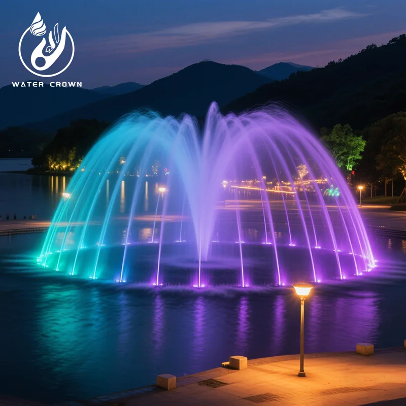 Fontaine musicale moderne simple avec éclairage LED, fabriquée en Chine en acier inoxydable Water Crown, conception gratuite incluse