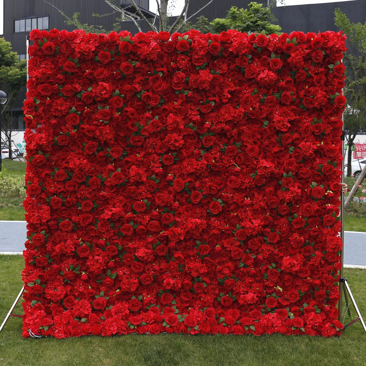 ISEVIAN Customized 10x10 8x8 Red Rose Artificial Flower Wall Panel Backdrop Wedding Decor