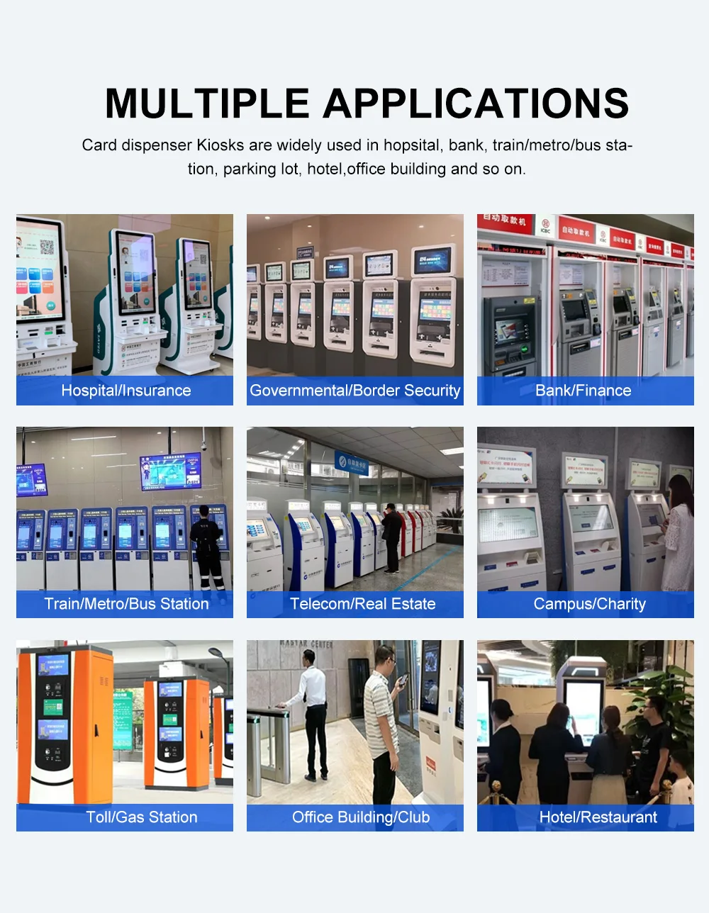 Self Service Printing Kiosk A4 Id Card Dispense Kiosk Mobile Card