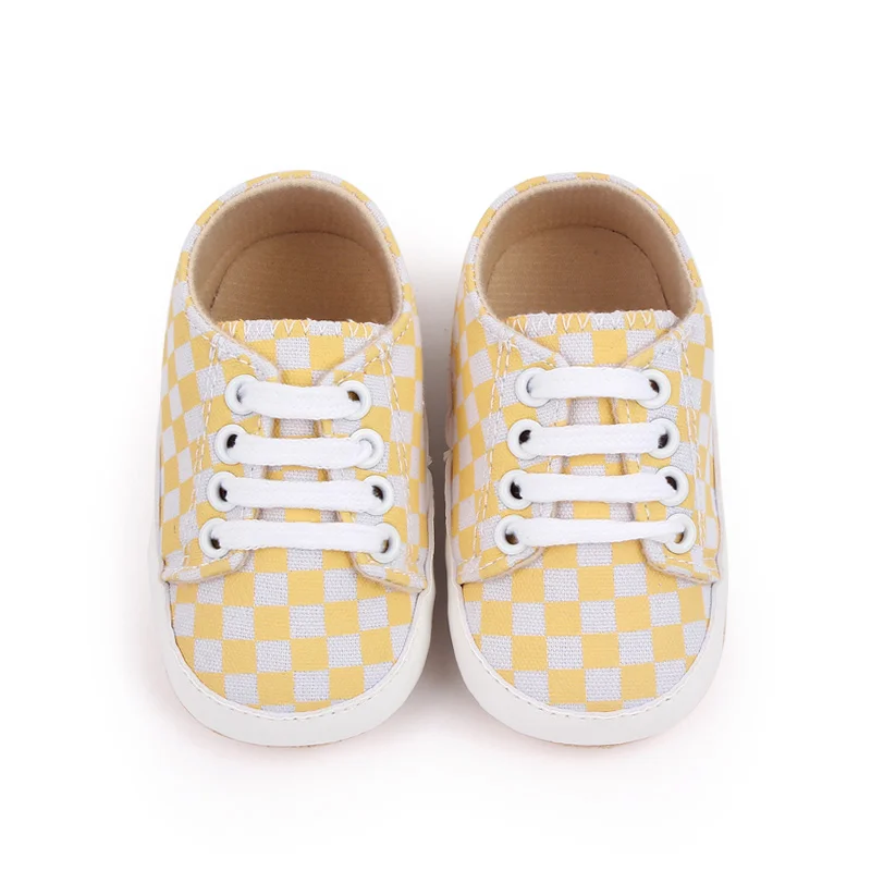 2022 New Arrival Plaid Design Canvas Baby Soft Sole Sneakers Shoes details