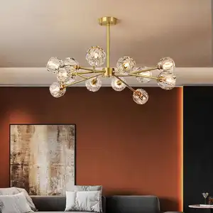 Home Decor 9 12 15 18 Heads Asymmetrical Hotel Dining Room Luxury Gold Crystal Glass Ball Pendant Light With G9