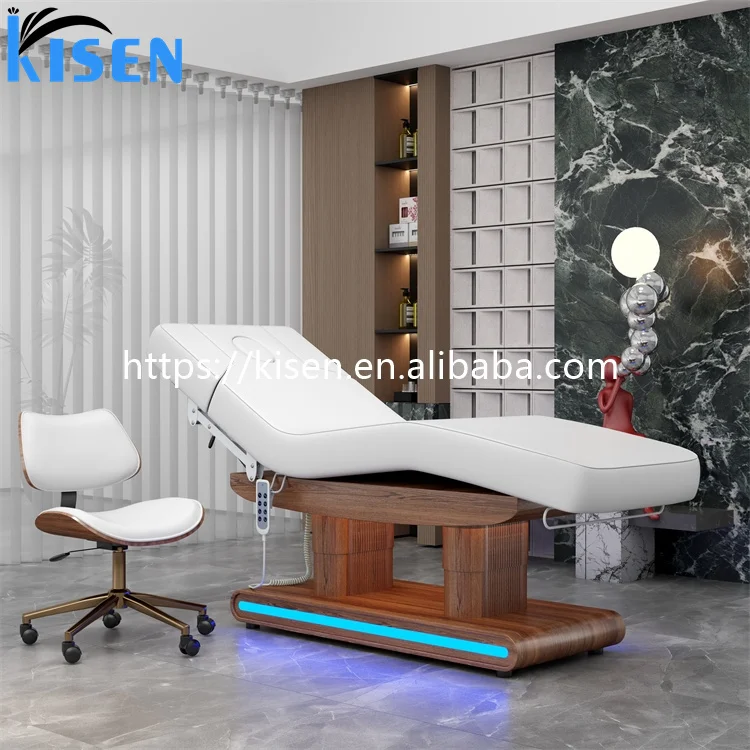Kisen Cosmetic Facial Massage Table Beauty Salon Spa Tables Tattoo Massage  Bed Table With Motors Electric Beauty Bed Cover
