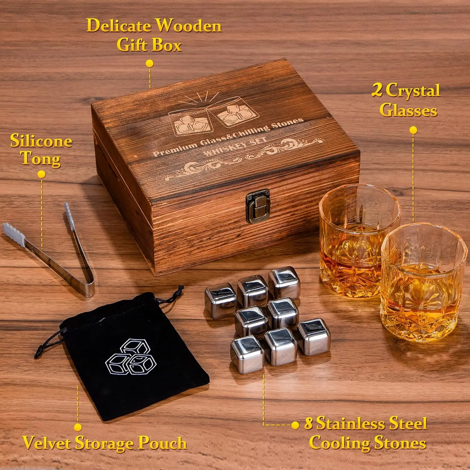 Custom Old Fashioned Whiskey Glass Gift Set Whiskey Stones Gift Set For