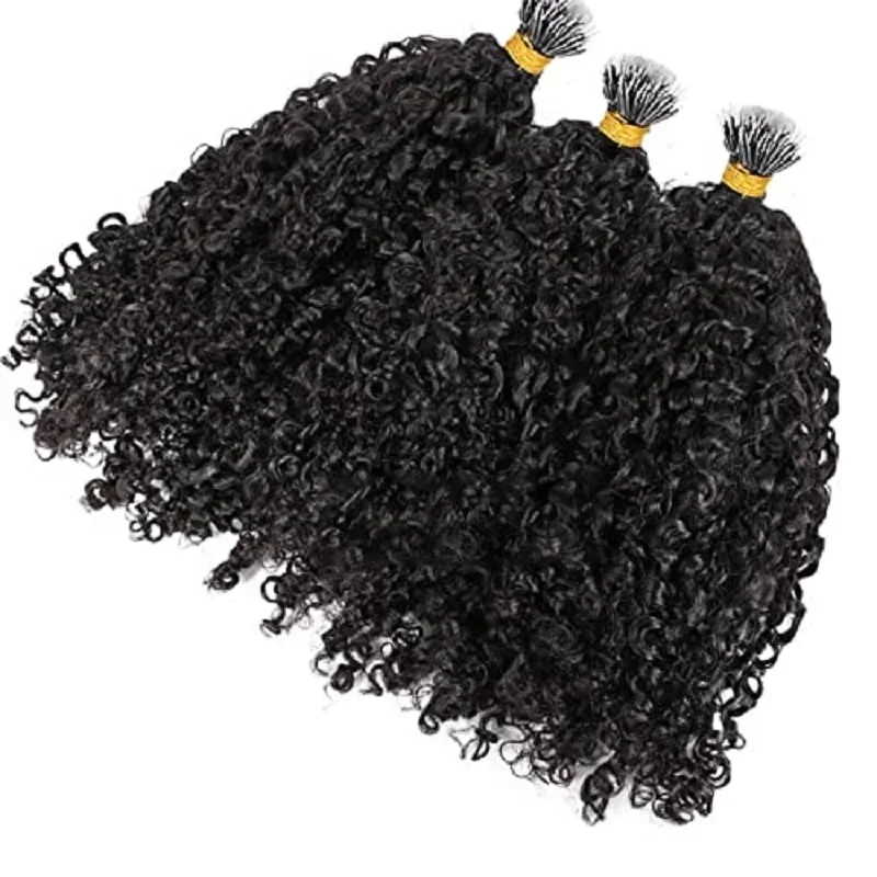 „Sassy Curly Nano Ring“ žmogaus plaukų priauginimas, Malaizijos „Remy“ plaukai, minkšti garbanoti, mikrolinkių nano karoliukai, žiediniai plaukai, 100 g, 100 sruogų_voghion.com
