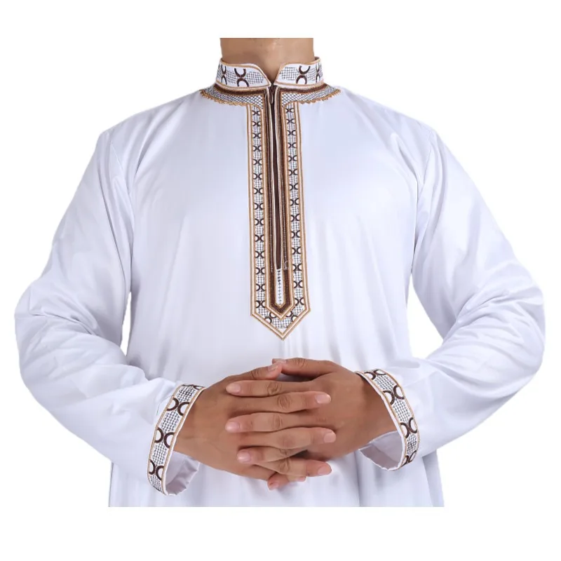 2024 Men Saudi Style Breathable Thobe Solid Color Highest Quality in Dubai Wholesale Market Inspired by Islam
