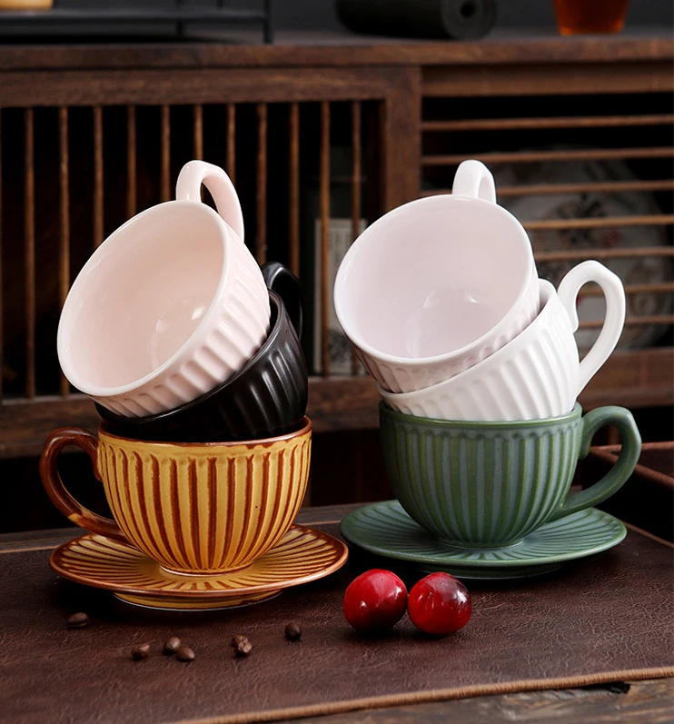 300ml Porcelain Coffee Cup and Saucer Set for Latte Cappuccino
