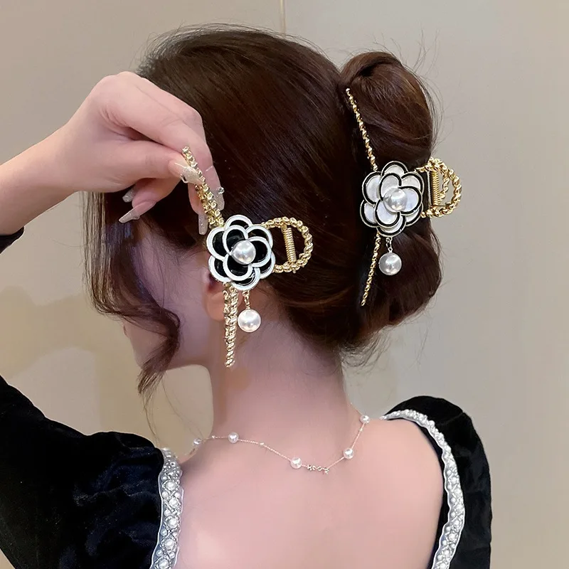 Элегантный Камелия дизайнерские волосы коготь клип сплав жемчуг Акула заколки для волос для женщин Свадебные аксессуары заколки для волос для девочек модная повязка на голову