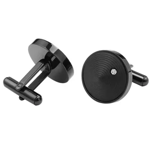 Men's Shirt Cufflinks with Carbon Fiber and White CZ Stone Inlay Fashionable Stainless Steel Cufflinks for Mens