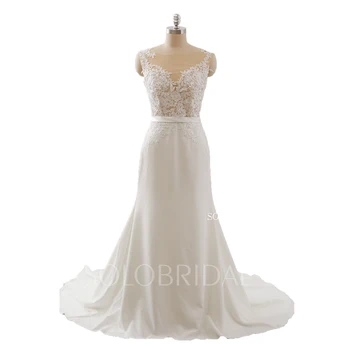 2022 Modern Ivory fitted crepe wedding dresses wholesale ready to ship mermaid wedding gowns