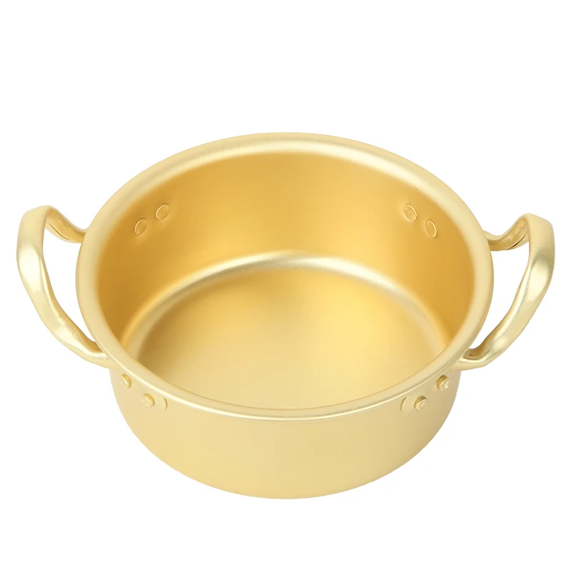 Korean Style Small Aluminum Cooking Pots Ramen Instant Noodle Hotpot Golden Serving Soup Kitchen Cookware Shabu Hot Pot With Lid