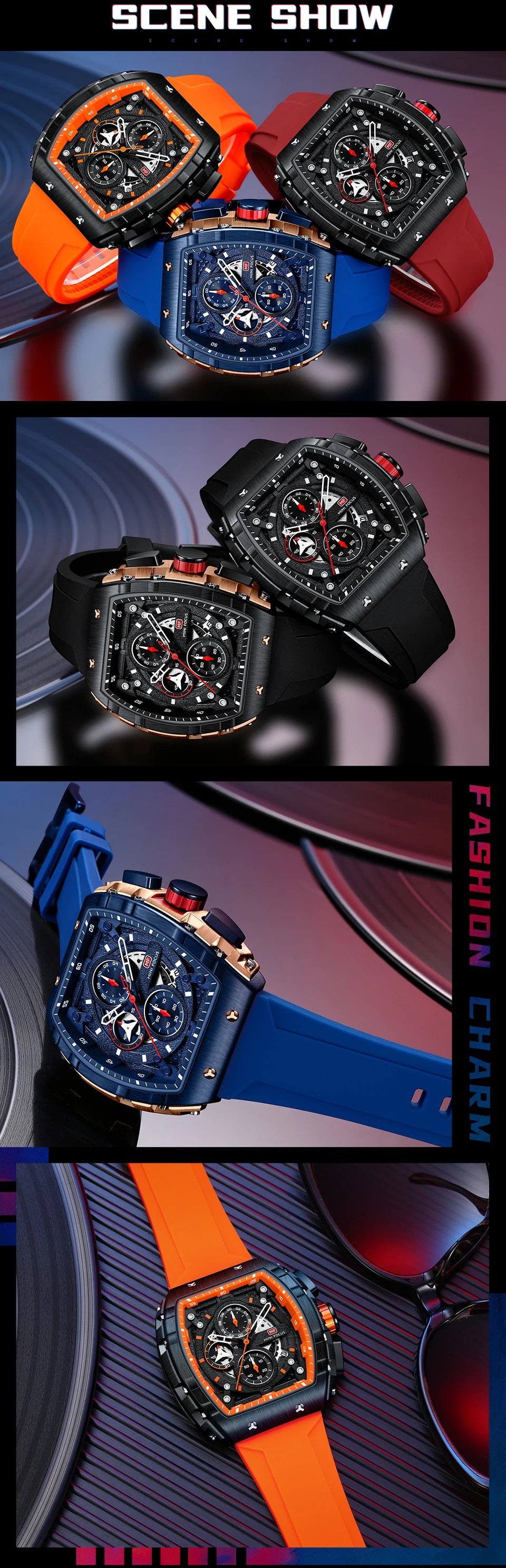 Mini Focus 0399 MF New Multifunction Square Quartz Watch for Man Waterproof Reloj Cuadrado Calendar Silicone Relogio Masculino