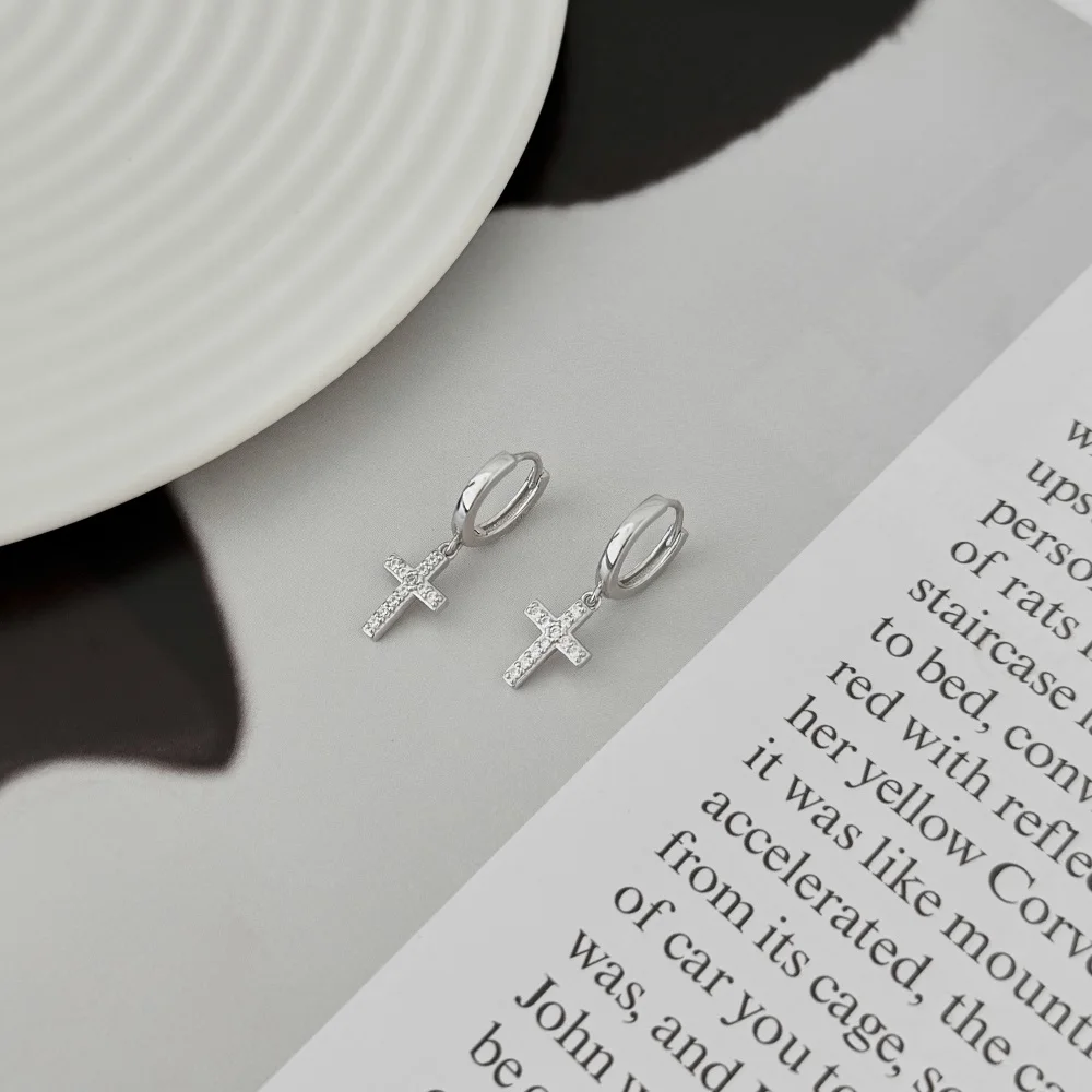 KAKODIY Jewelry Exquisite 925 Sterling Silver 5A Cubic Zirconia Miniature Religious Cross Pendant Earrings Women's Daily Jewelry detail 8
