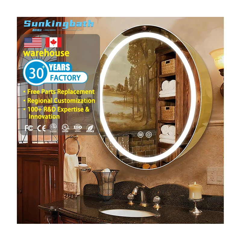 26 Inch Round Led Bathroom Cabinet Medicine Cabinet with Defogger Illuminated Mirror Cabinet for Hotel Bathroom