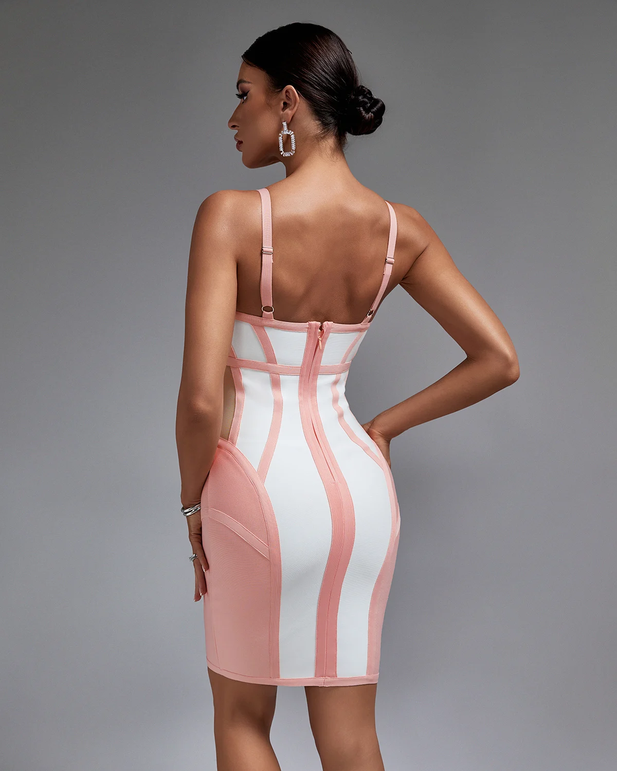 strapless open back dress Neon Pink One Shoulder Midi Bandage Dress  Wear.Style