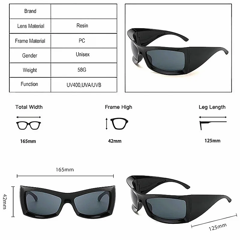 Cyberpunk Y2k Riding Sunglasses Trendy Thick Frame Wrap Around Sun