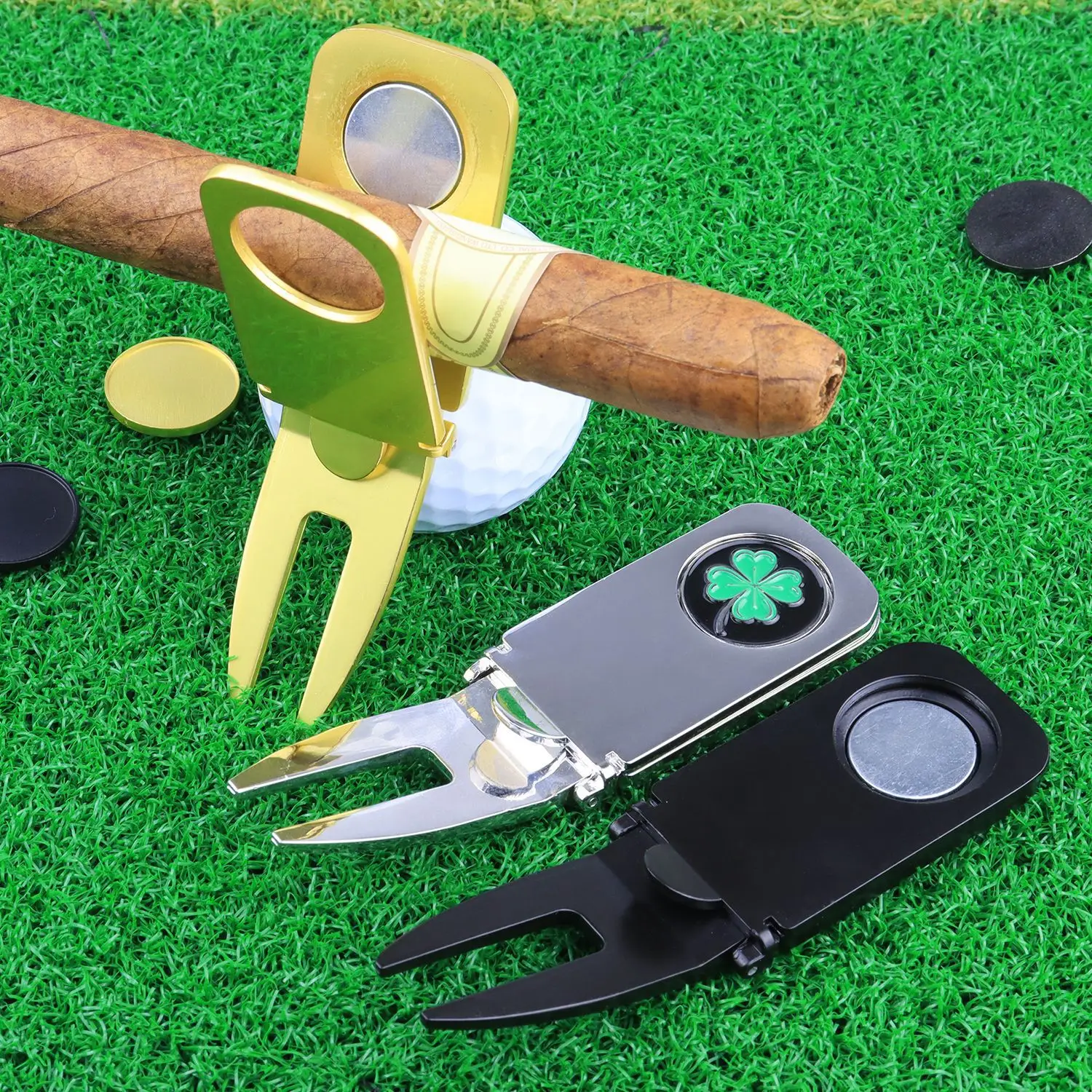 Wholesale Gold Golf Divot Creative Cigar Holder Multi Divot Tool Metal