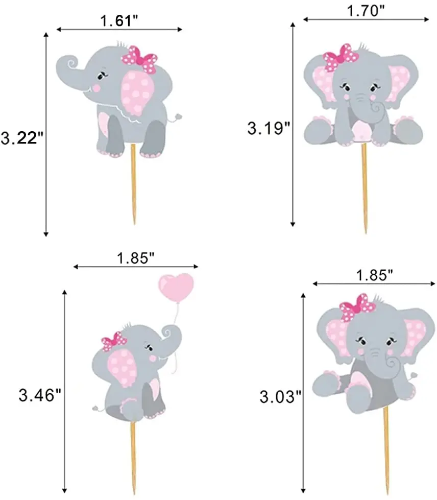 Elephant Cupcake Toppers Set of 24 Party Picks Baby Shower Appetizer Picks Lime Green Aqua Blue and Navy Blue 